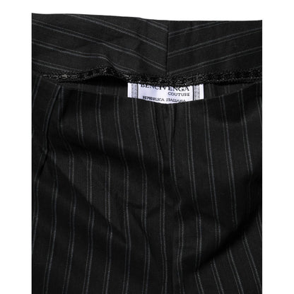 BENCIVENGA Black Wool Blend Pinstripe Straight Leg Pants with tag and fine detailing, made in Italy for formal wear.