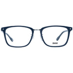 BMW Blue Men Glasses Frame, blue plastic rectangle full-rim design, 55-19-145 size with 55mm lenses width, includes branded case.