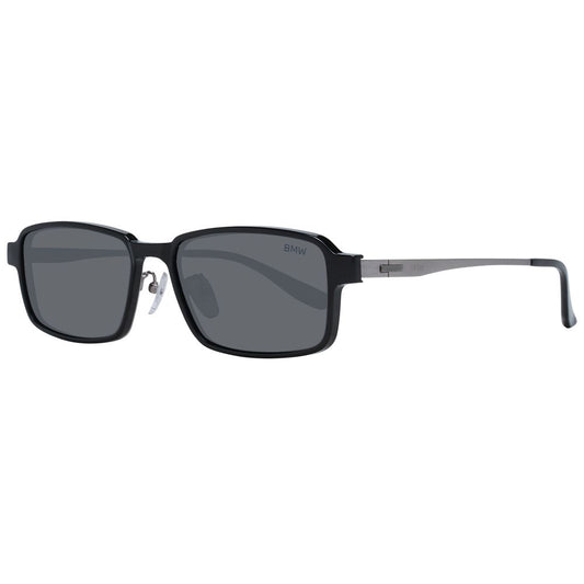 BMW Gray Men Glasses Frame in titanium with full-rim rectangular design, polarized grey lenses, and 100% UVA & UVB protection.