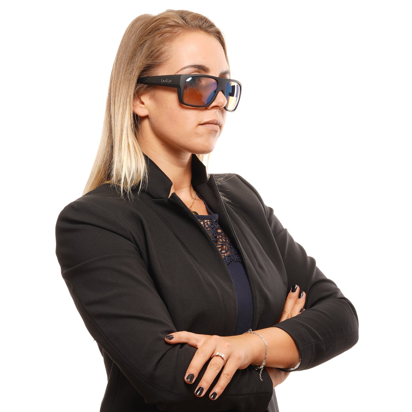 Unisex sunglasses model wearing BOLLE MOD. 12639 FALCO 135, showcasing stylish eyewear design.