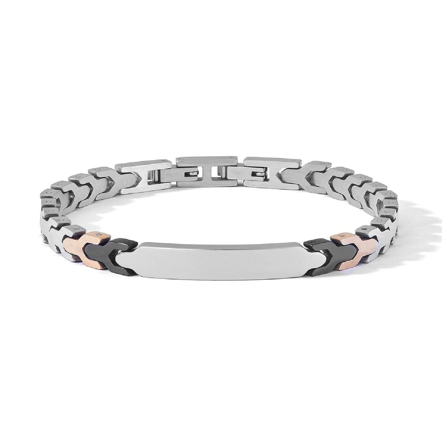 Stylish men's bracelet in silver and black, BRACCIALI COMETE MOD. UBR1228, with a sleek modern design.