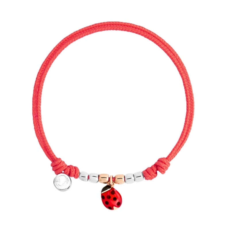 BRACCIALI DODO MOD. DBC4009PADLAROO9A with red cord and ladybug charm.