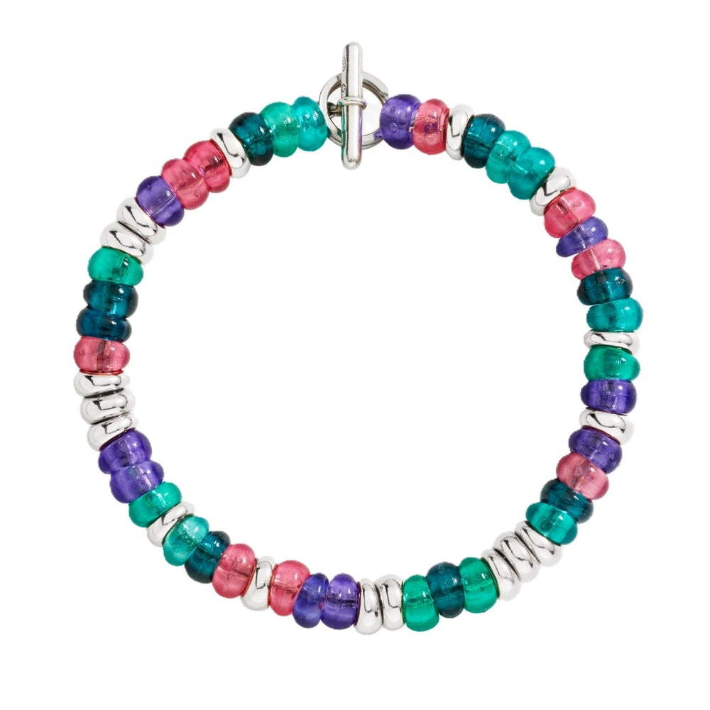 Colorful beaded bracelet featuring BRACCIALI DODO MOD. DBC5004RONDEVI0AGXL with silver accents, vibrant jewelry design.