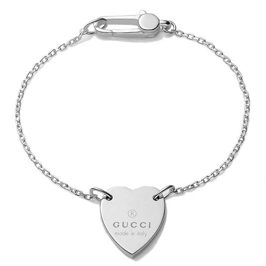 BRACCIALI GUCCI MOD. YBA223513001 heart pendant bracelet on silver chain.