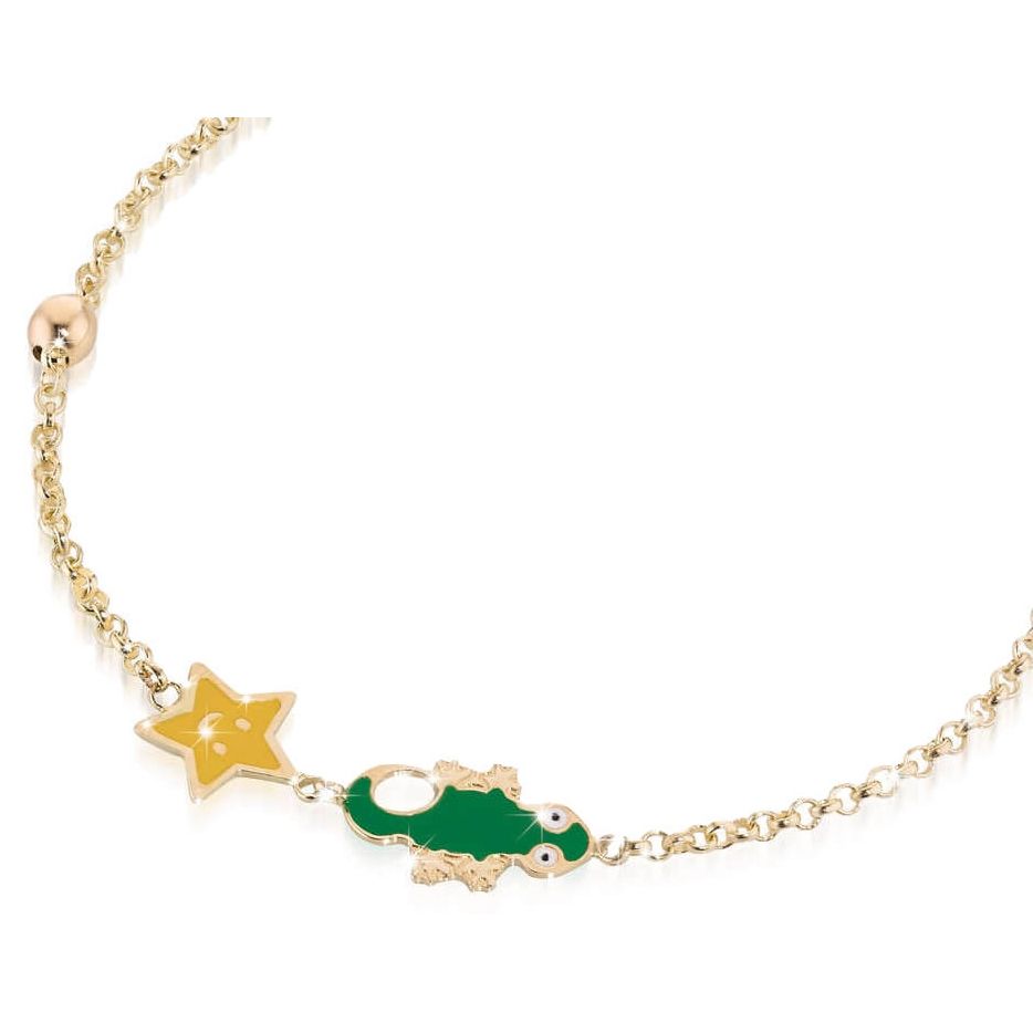 BRACCIALI LE BEBE MOD. PMG036 gold bracelet for ladies with star and lizard design, 9 Kt Italian jewelry, comes in official box.