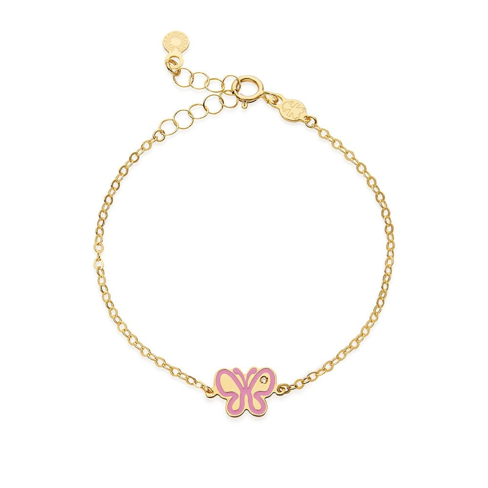 Gold bracelet with pink butterfly charm, BRACCIALI LE BEBE MOD. PMG203