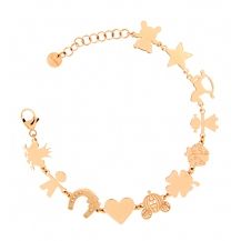 BRACCIALI RUE DES MILLE MOD. BR-10-SOGG- gold charm bracelet with heart and star charms