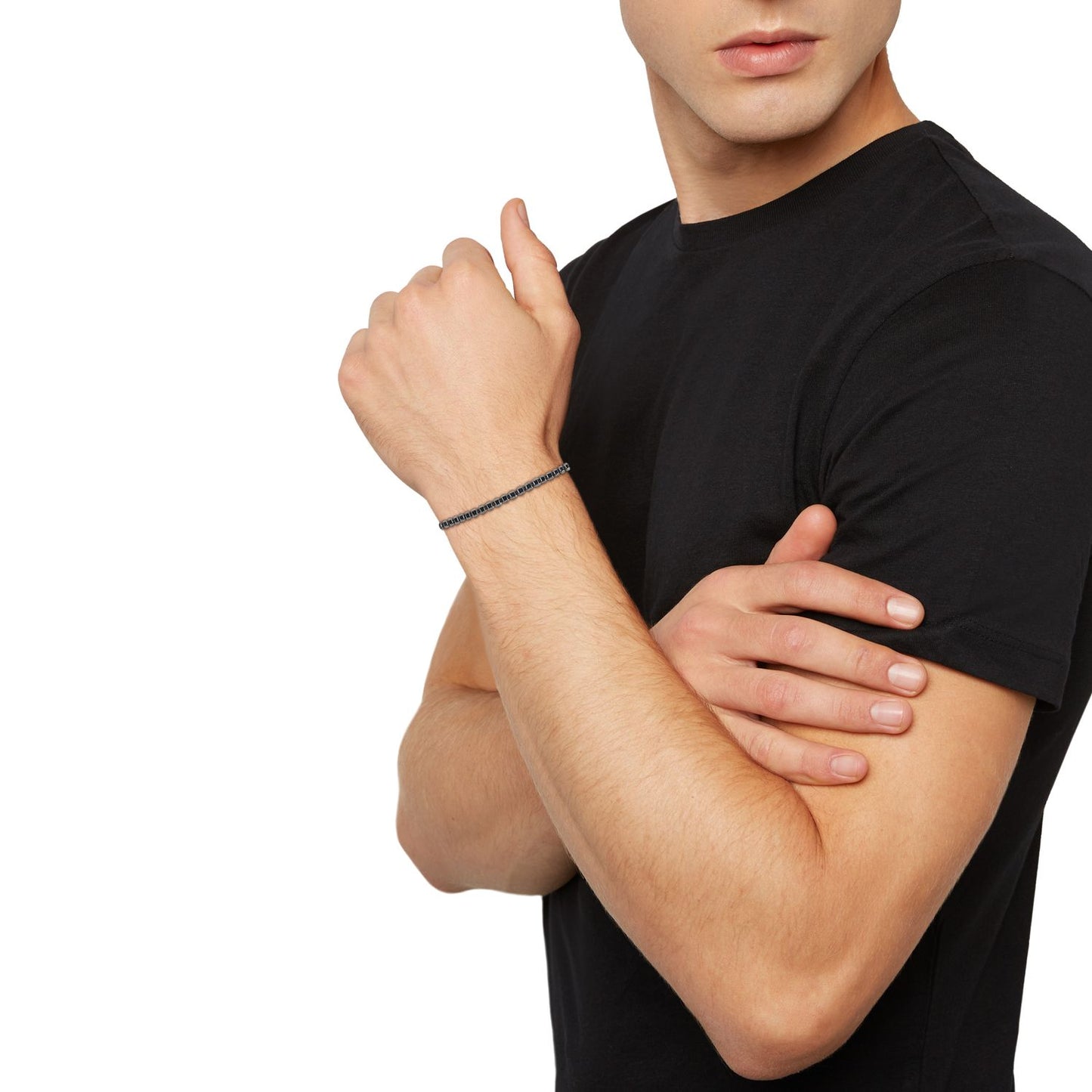 Man wearing BREIL JEWELS Mod. TJ3354 bracelet, silver 925°, quartz analog movement, water resistant 10 ATM, in official box.