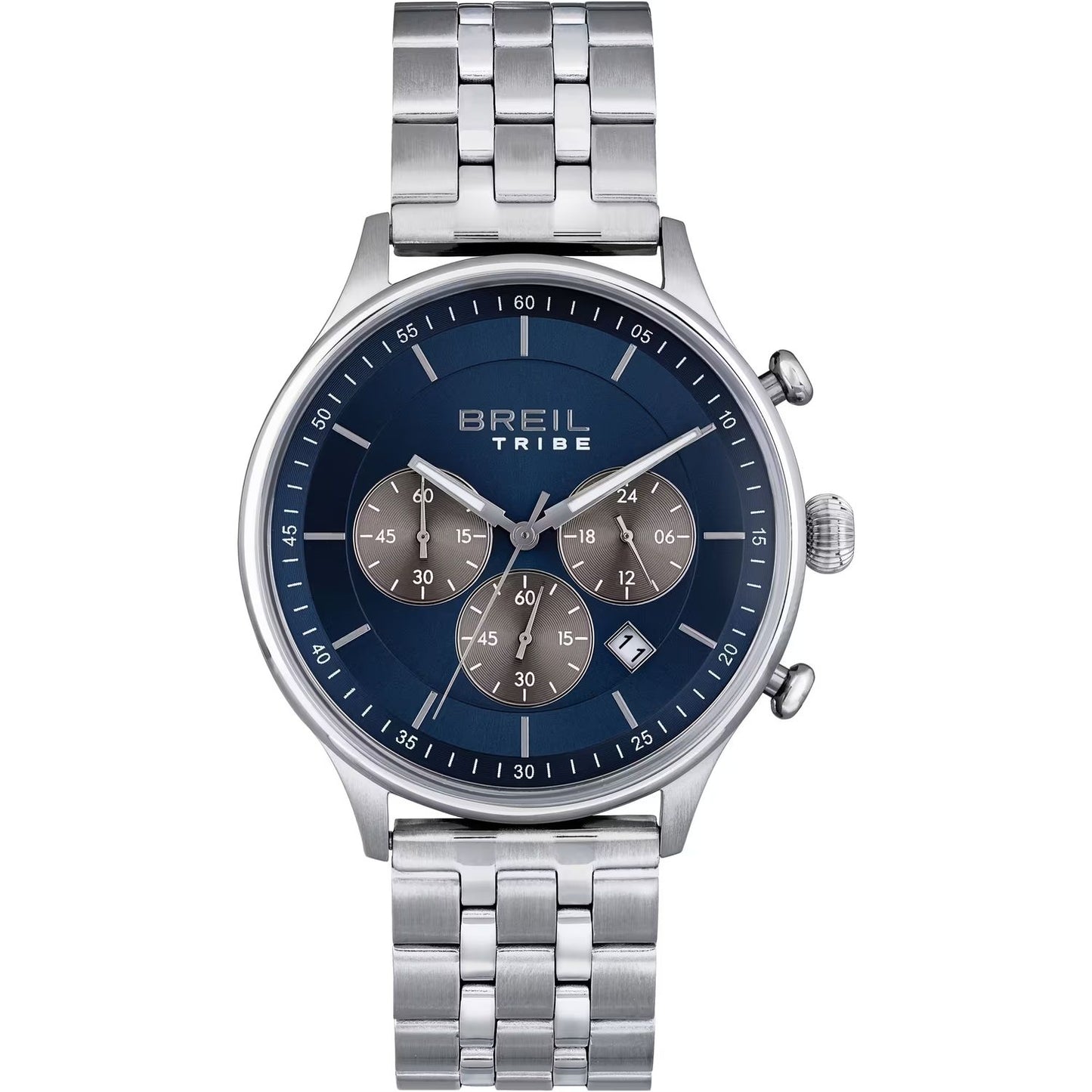 BREIL TRIBE Mod. EW0642 Quartz Analog Gent's Chronograph Watch with Silver Bracelet, 42mm Case, 5 ATM Water Resistance, in Official Box