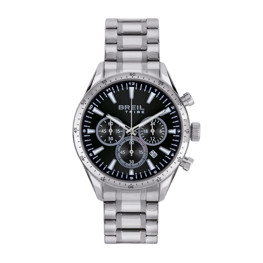 BREIL TRIBE Mod. EW0656 Quartz Analog Watch for Gent, 42mm Silver Bracelet, Mineral Dial, 5 ATM Water Resistant in Official Box.