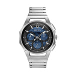 BULOVA Mod. CURV luxury watch with stainless steel bracelet and blue dial, showcasing modern design and precision craftsmanship.