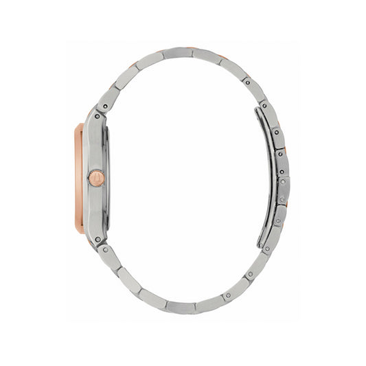 Side view of BULOVA Mod. SURVEYOR watch showcasing its sleek design and elegant metal band.