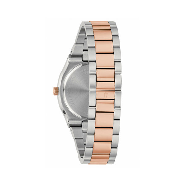 Side view of BULOVA Mod. SURVEYOR watch with two-tone metal bracelet
