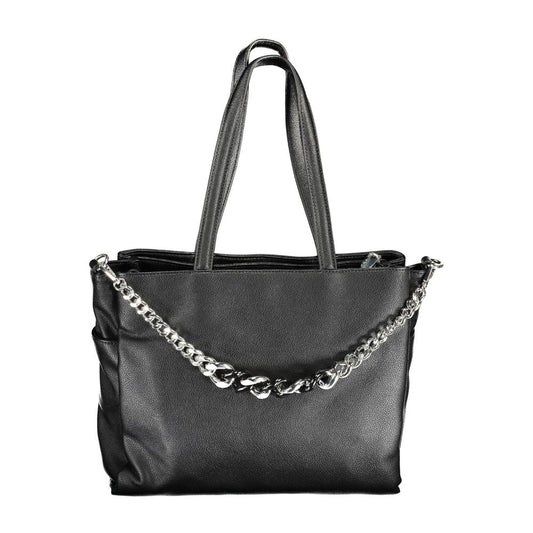 BYBLOS Black Polyethylene Handbag with chain strap, dual handles, external pockets, and zip closure.