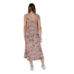 Back view of a B.Young Multicolor Cotton Long dress from the Spring/Summer collection, featuring a vibrant pattern and 100% cotton composition.