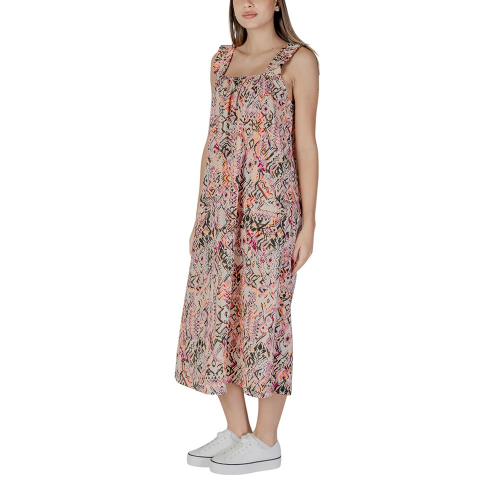B.Young Multicolor Cotton Long women's dress, spring/summer collection, 100% cotton, featuring a vibrant multicolor pattern.