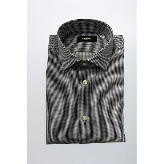 Baldinini Trend Blue Cotton Men Shirt featuring slim fit, French collar, and button closures for elegant style.