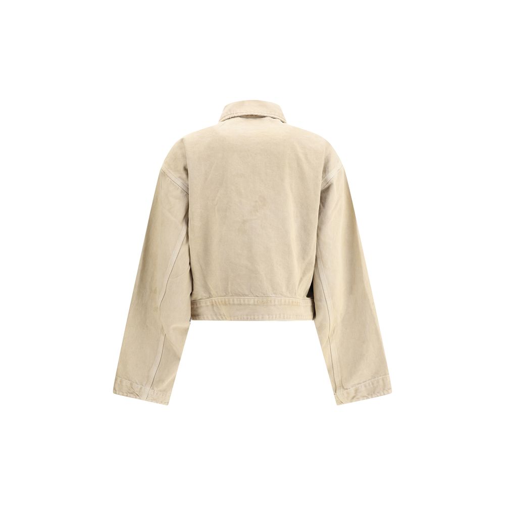 Back view of Balenciaga Beige Cotton Denim Jacket with classic collar and worn-in design.