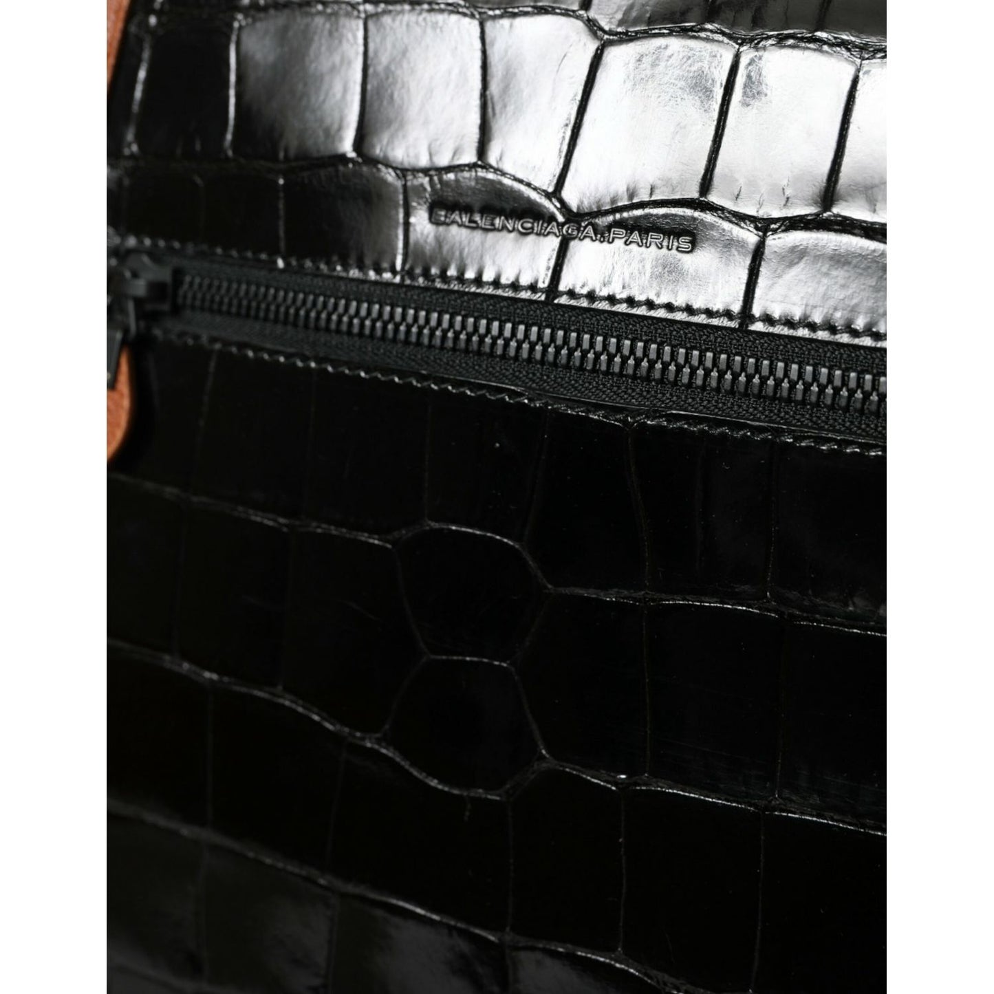 Balenciaga Black Brown Exotic Skin Leather Vertical Crossbody Purse Bag
