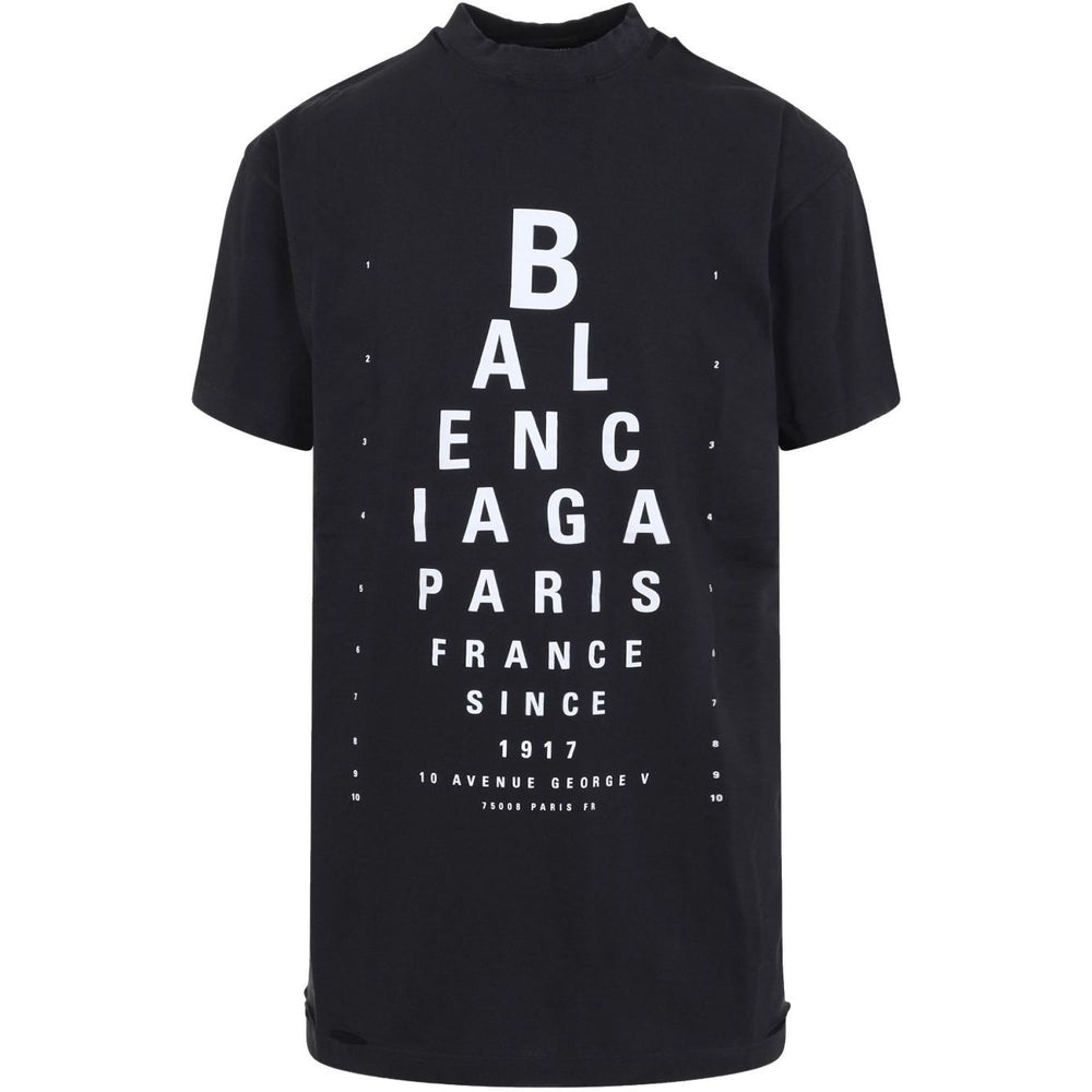 Balenciaga T-shirts and Polos Black - black mock neck t-shirt with print design, unisex, short sleeves, optical cotton