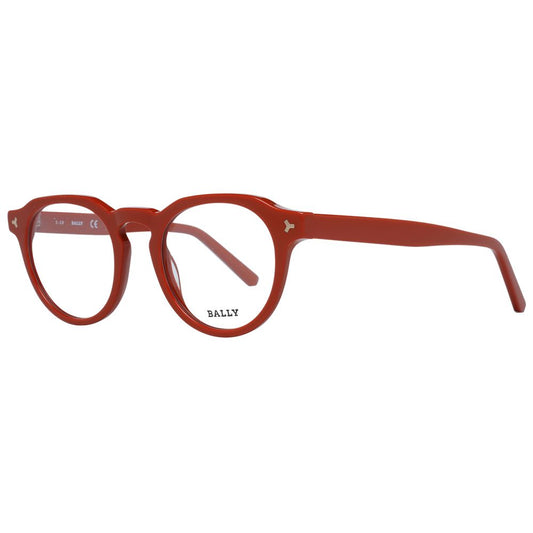 Bally Orange Men Glasses Frame in full-rim acetate with demo lenses, round style, size 48-21-145, includes branded case.