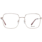 Bally Rose Gold Women Optical Frames, square full-rim metal frame, demo lenses, rose gold color, size 55-18-140, branded case included.