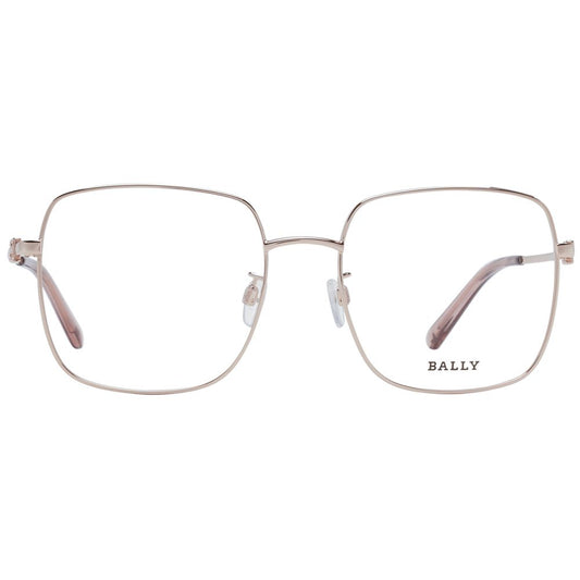 Bally Rose Gold Women Optical Frames, square full-rim metal frame, demo lenses, rose gold color, size 55-18-140, branded case included.
