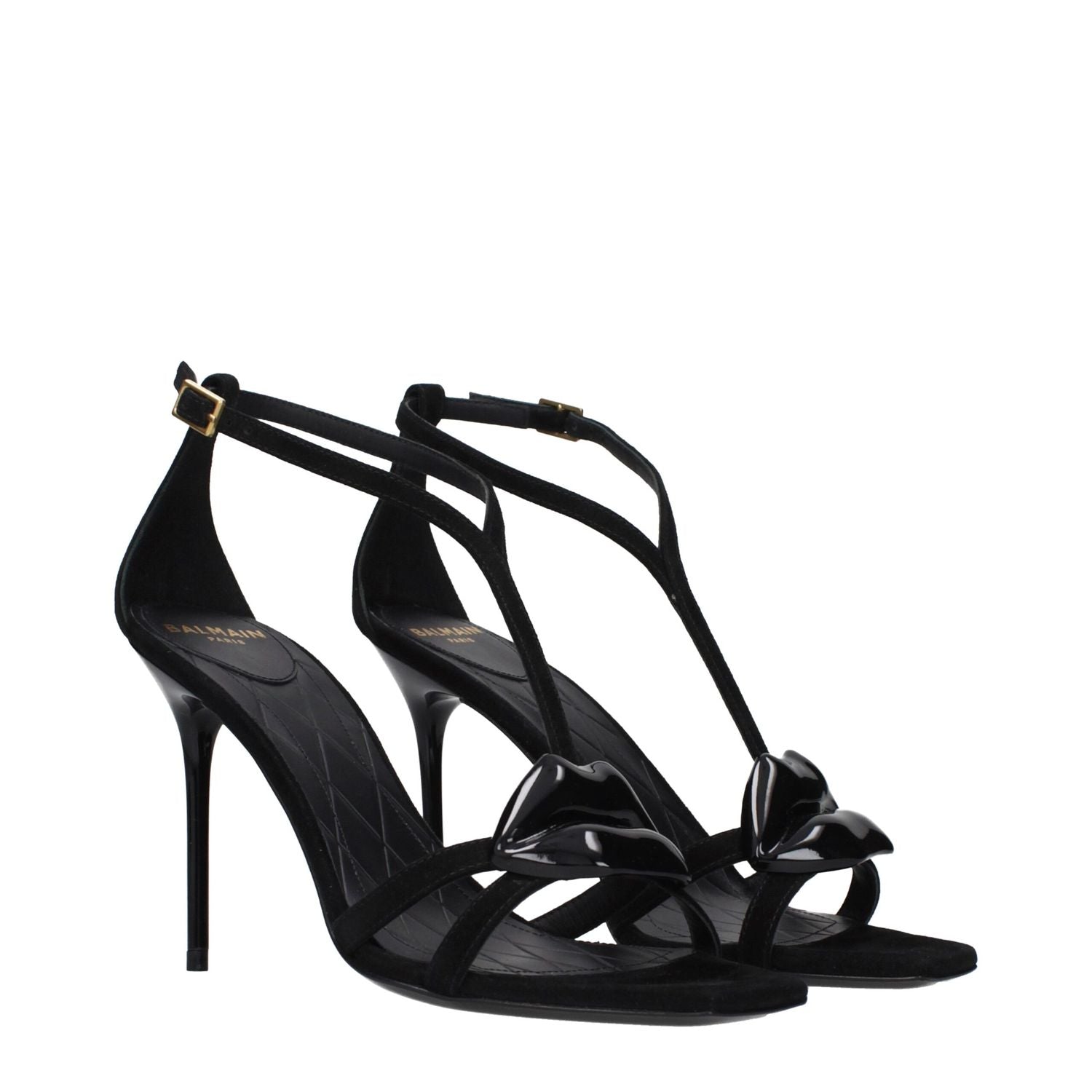 Balmain Black Leather Stiletto Heel Sandals