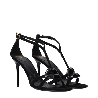 Balmain Black Leather Stiletto Heel Sandals