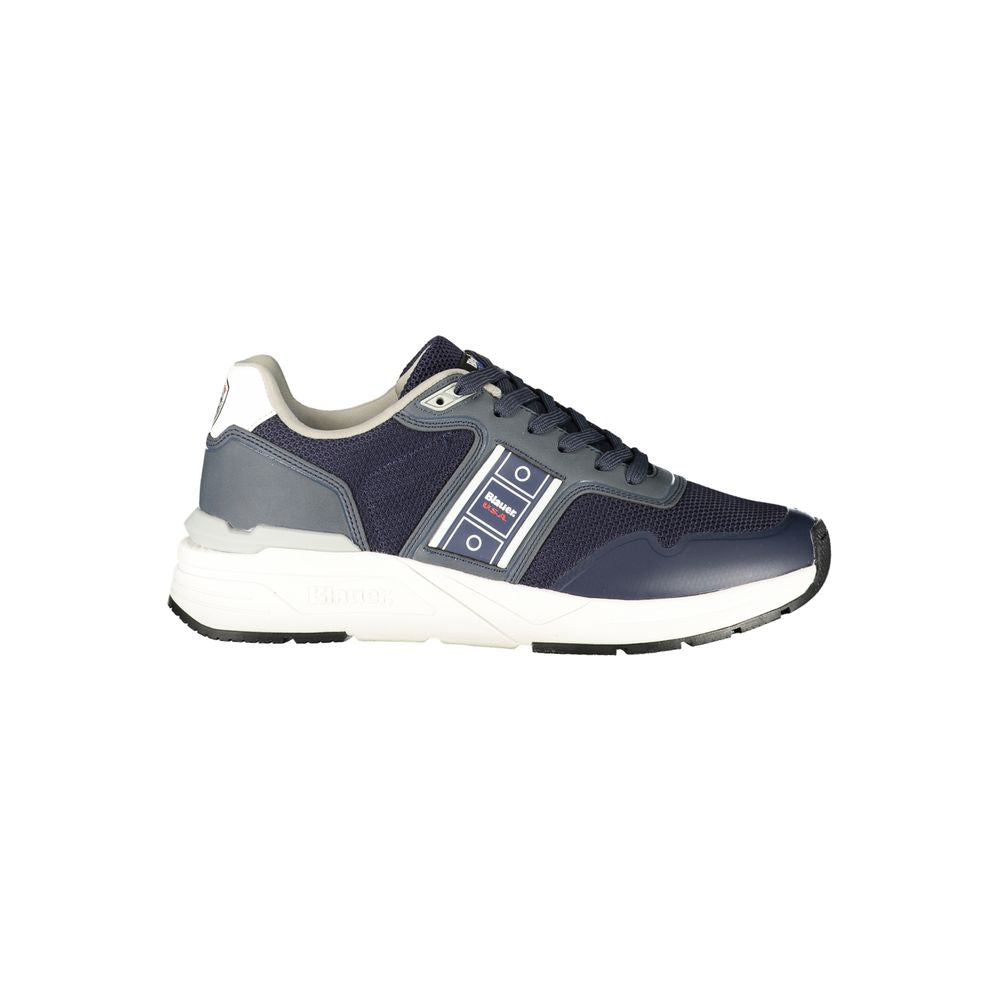 Blauer Blue Polyester Men Sneaker with contrasting details and Blauer logo, crafted for style and comfort, side view.