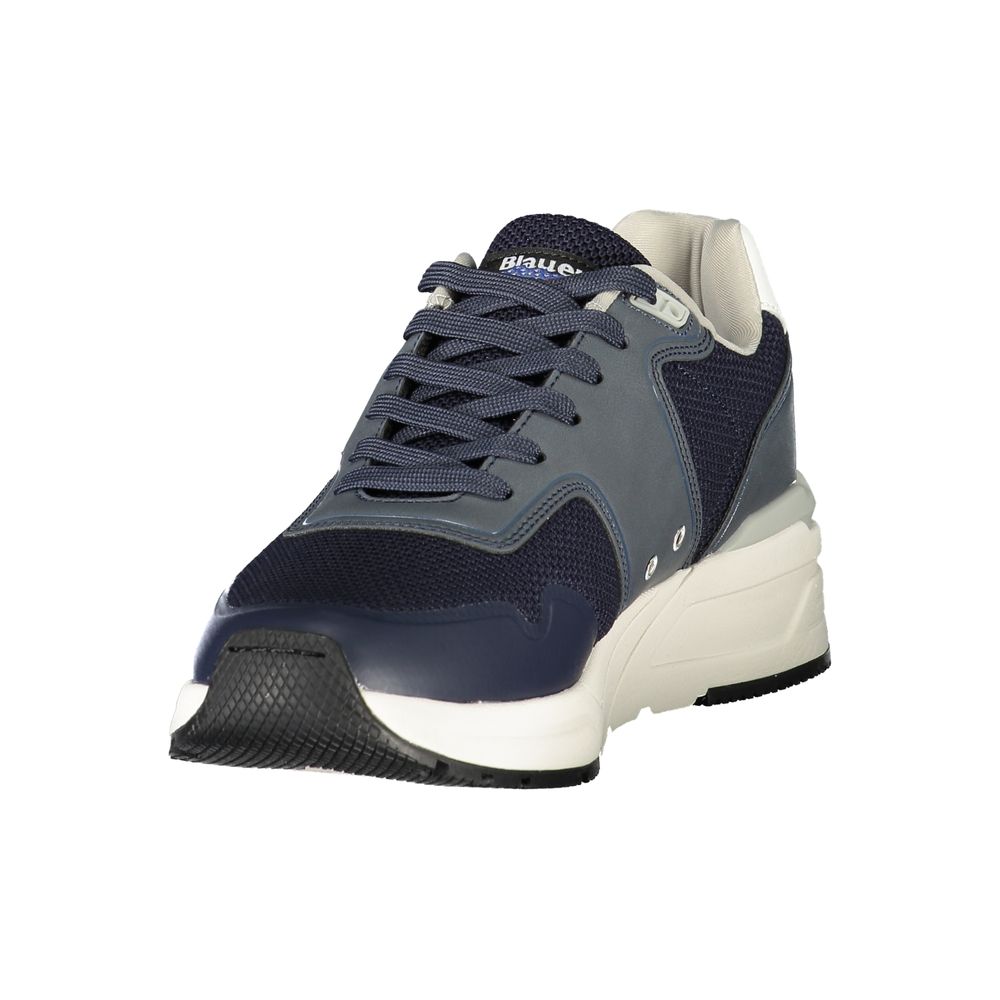 Blauer Blue Polyester Men Sneaker with contrasting details and Blauer logo, showcasing modern style and comfort in blue color.