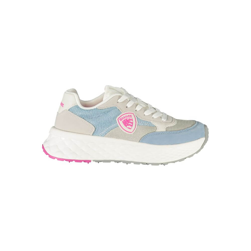 Blauer Blue Polyester Women Sneaker with contrasting white and fuchsia details, featuring a removable insole and Blauer logo.