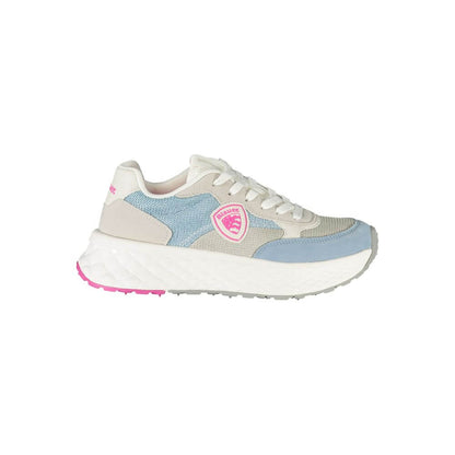 Blauer Blue Polyester Women Sneaker with contrasting white and fuchsia details, featuring a removable insole and Blauer logo.