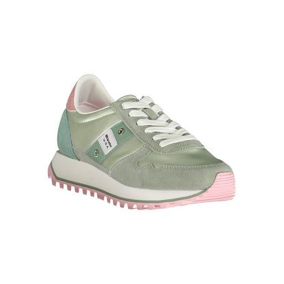 Blauer Green Polyester Women Sneaker with pink accents, stylish and comfortable design, featuring a removable footbed.