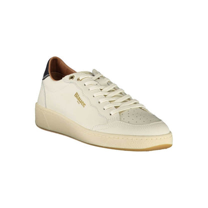 Blauer White Leather Women Sneaker with black accents and logo, featuring a removable footbed for comfort and style-conscious wearers.
