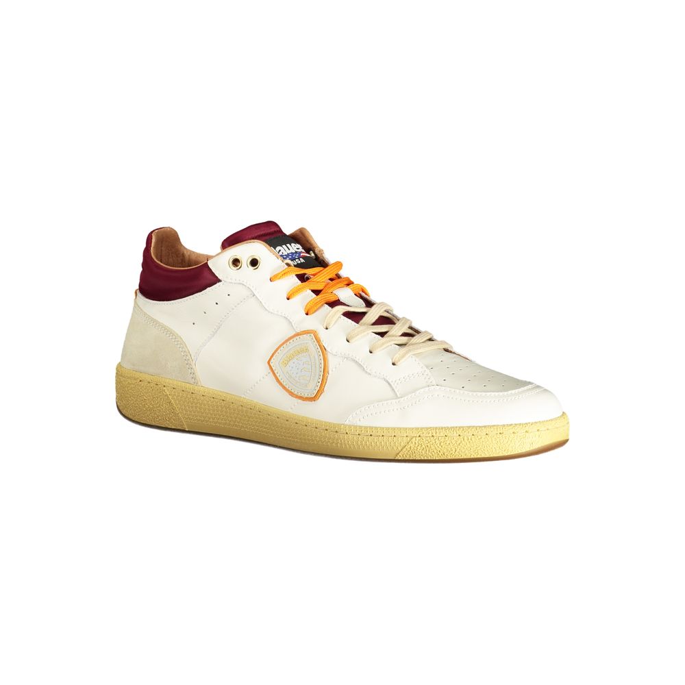 Blauer White Polyester Sneaker with contrasting details, laces, removable footbed, and logo. Sports shoe design.