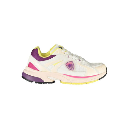 Blauer White Polyester Women Sneaker in vibrant purple, pink, and yellow design with removable insole and Blauer logo.