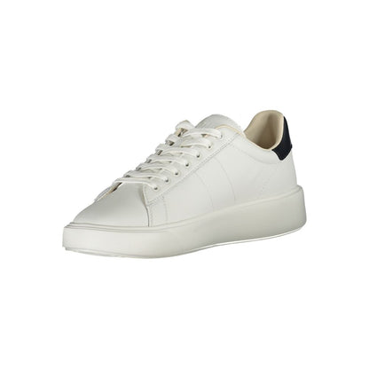 Blauer White Polyethylene Men Sneaker featuring a sleek design with white leather and blue accents, perfect for contemporary style.