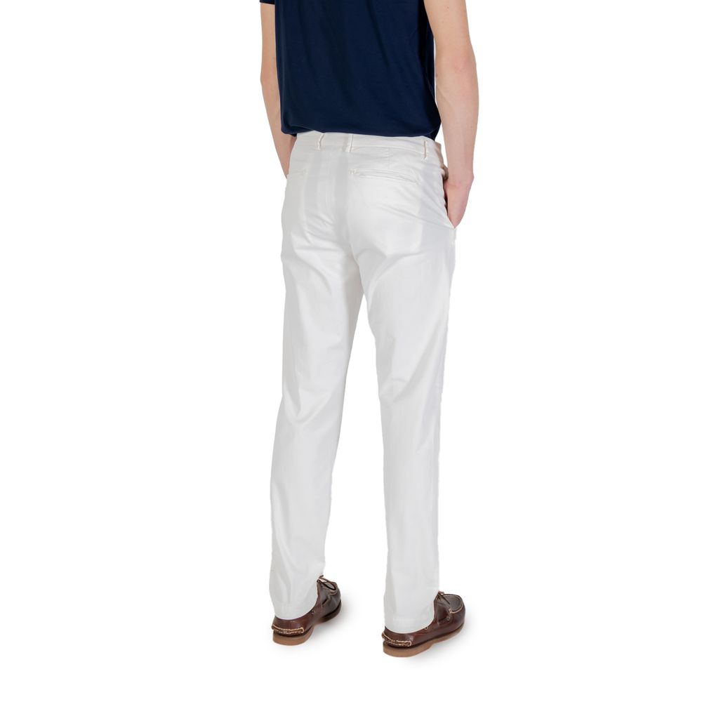Back view of Borghese White Cotton Skinny Pants, slim fit for men, showcasing high-quality fabric and style.
