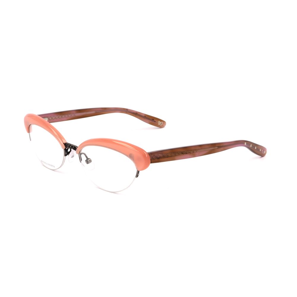 Bottega Veneta Bicolor Metal Frames in pink and brown semi-matte, women's glasses 51/18/140 mm dimensions, side view.