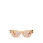 Bottega Veneta Orange Acetate Sunglass with transparent frame, orange lens, and gold temple details.