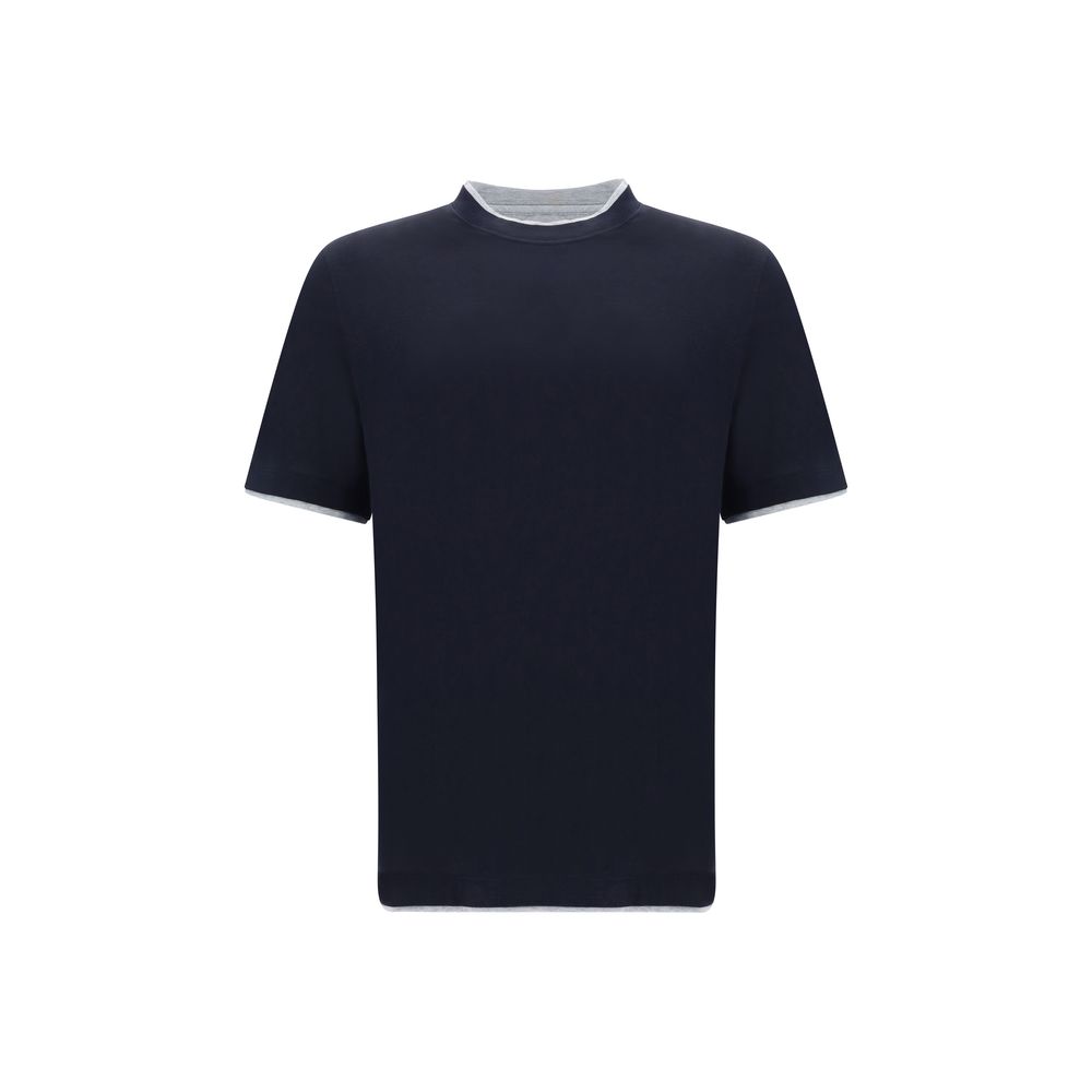 Brunello Cucinelli Blue Cotton T-Shirt with elegant monochrome design, showcasing refined style and comfort.
