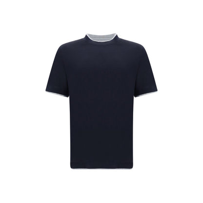 Brunello Cucinelli Blue Cotton T-Shirt with elegant monochrome design, showcasing refined style and comfort.