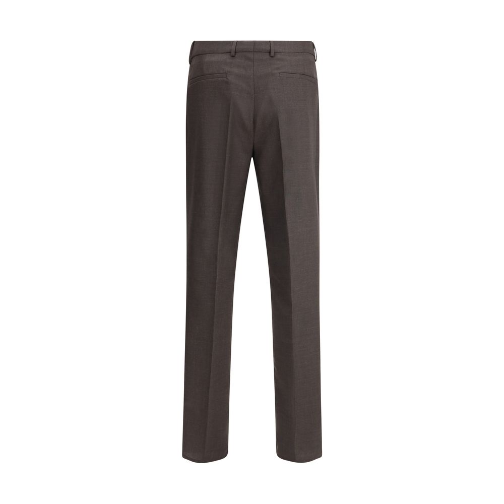 Back view of Brunello Cucinelli Brown Fleece Wool Casual Pants with belt loops, slash pockets, and regular fit. Made in Italy.