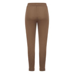 Brown Brunello Cucinelli Cotton And Silk Blend Trousers with elastic waistband and tapered leg, back view.