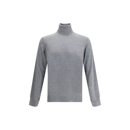 Brunello Cucinelli Gray Cashmere Cashmere Sweater with turtleneck, premium quality, timeless design, ribbed cuffs and hem, made in Italy