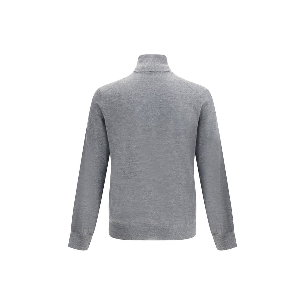 Back view of Brunello Cucinelli Gray Cashmere Cashmere Sweater featuring high collar and ribbed cuffs.