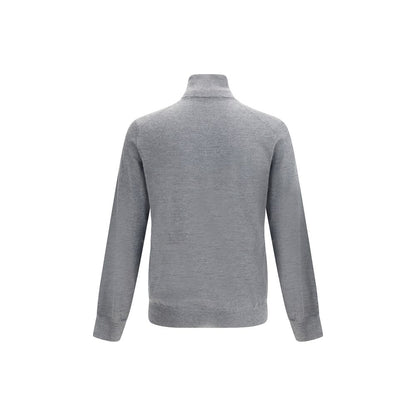 Back view of Brunello Cucinelli Gray Cashmere Cashmere Sweater featuring high collar and ribbed cuffs.