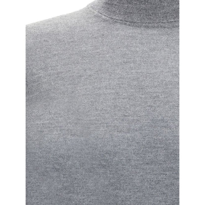 Brunello Cucinelli Gray Cashmere Cashmere Sweater with turtleneck detail, elegant design, ribbed cuffs and hem, perfect for a refined look.