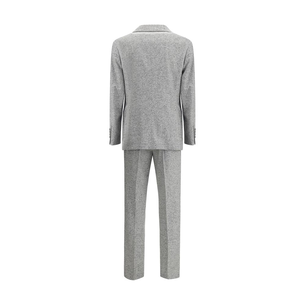 Back view of Brunello Cucinelli Gray Wool Two-Piece Suit with tailored jacket and trousers